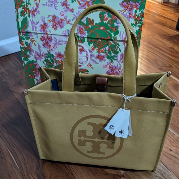 Tory Burch Handbags - Tory Burch Spacious Silhouette Ella Canvas Canary Tote + Gift Bag Nwt ❤️